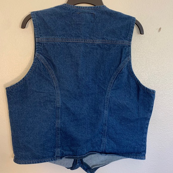 Wrangler Denim Vest Womens L/XL Blue V Neck Button Front Pockets Western Vintage - Picture 12 of 12